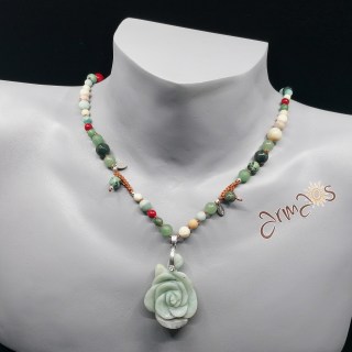 Edelstein Anhänger Polar (Amazonit handgeschliffen, Einzelstück), handgeknüpft, in Kombination mit Collier Polar